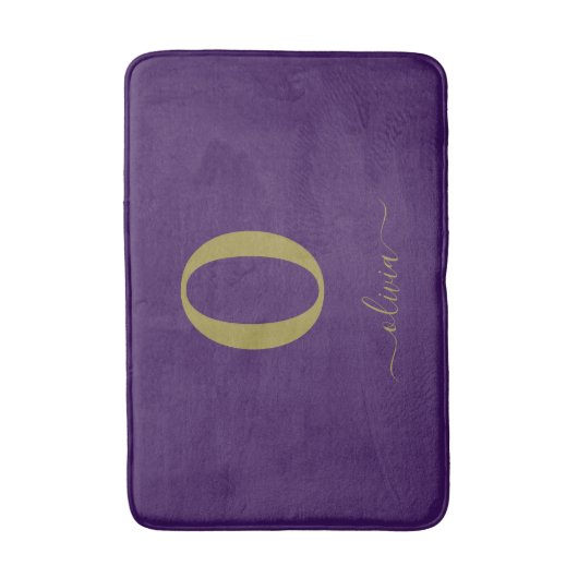 Name des Monogrammskripts Personalisiert Lila und  Badematte (Vorderseite Vertikal)