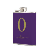 Name des Monogrammskripts Personalisiert Lila und Flachmann (Links)