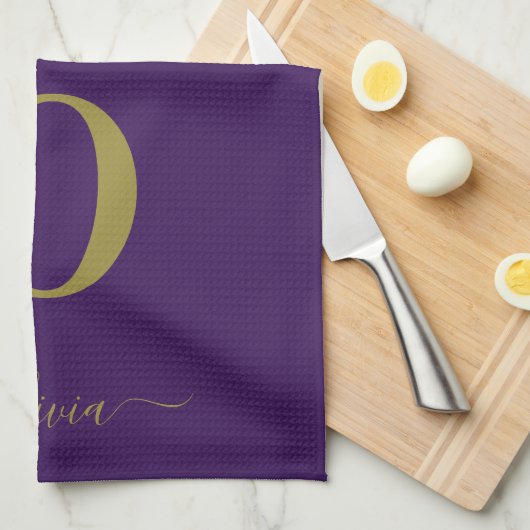 Name des Monogrammskripts Personalisiert Lila und  Geschirrtuch (Viertel Falte)