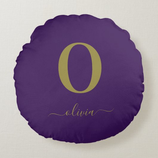 Name des Monogrammskripts Personalisiert Lila und  Rundes Kissen (Vorderseite)