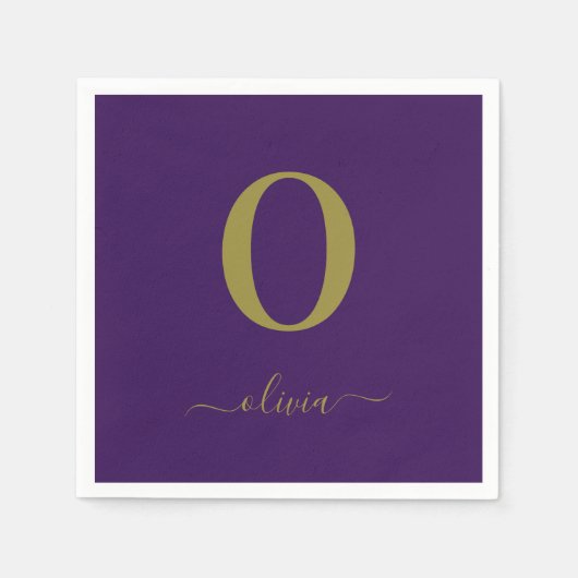 Name des Monogrammskripts Personalisiert Lila und Serviette (Vorderseite)