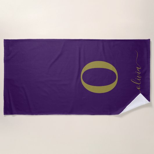 Name des Monogrammskripts Personalisiert Lila und  Strandtuch (Vorderseite)