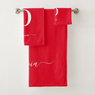 Name des Monogrammskripts Personalisiert rot und w Badhandtuch Set