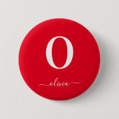 Name des Monogrammskripts Personalisiert rot und w Button (Vorderseite)