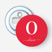 Name des Monogrammskripts Personalisiert rot und w Flaschenöffner (Vorderseite)