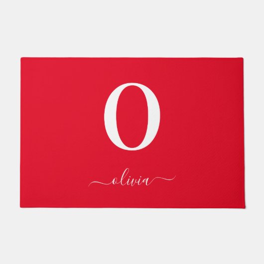 Name des Monogrammskripts Personalisiert rot und w Fußmatte (Vorderseite)