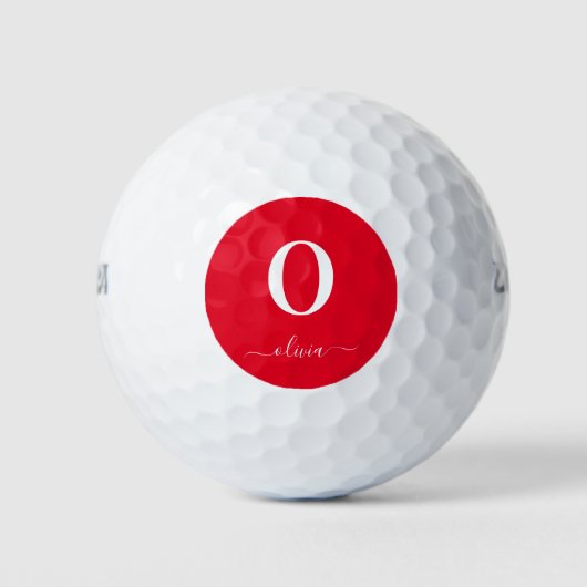 Name des Monogrammskripts Personalisiert rot und w Golfball (Vorderseite)