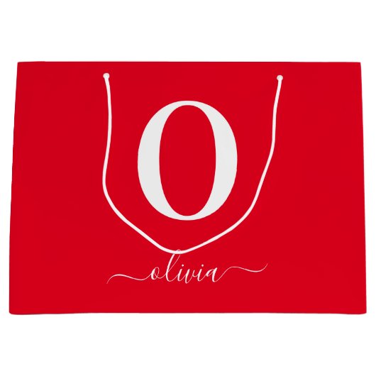 Name des Monogrammskripts Personalisiert rot und w Große Geschenktüte (Vorderseite)