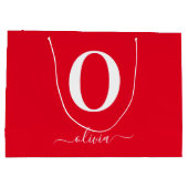 Name des Monogrammskripts Personalisiert rot und w Große Geschenktüte (Rückseite)