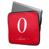 Name des Monogrammskripts Personalisiert rot und w Laptopschutzhülle (Vorderseite Links)