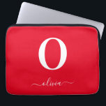 Name des Monogrammskripts Personalisiert rot und w Laptopschutzhülle<br><div class="desc">Dieses elegante Monogramm und das elegante Script-Namensdesign können als Geschenk für Geburtstag,  Gastgeschenk Hochzeit,  Brautparty oder jede Gelegenheit gegeben werden. Es kann mit dem Namen und dem Namen der Person angepasst werden.</div>