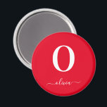 Name des Monogrammskripts Personalisiert rot und w Magnet<br><div class="desc">Dieses elegante Monogramm und das elegante Script-Namensdesign können als Geschenk für Geburtstag,  Gastgeschenk Hochzeit,  Brautparty oder jede Gelegenheit gegeben werden. Es kann mit dem Namen und dem Namen der Person angepasst werden.</div>