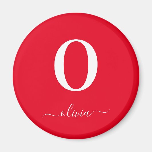 Name des Monogrammskripts Personalisiert rot und w Magnet (Vorne)