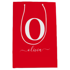 Name des Monogrammskripts Personalisiert rot und w Mittlere Geschenktüte