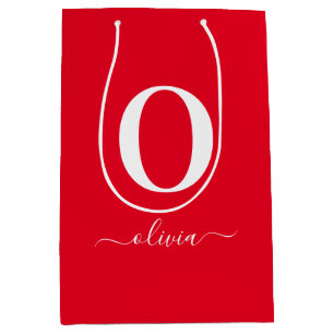 Name des Monogrammskripts Personalisiert rot und w Mittlere Geschenktüte
