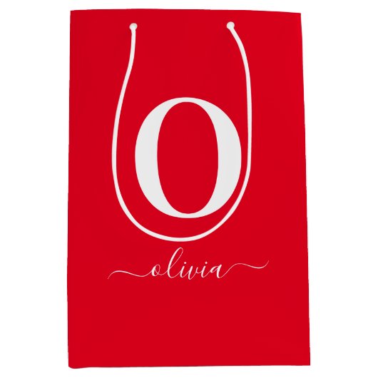 Name des Monogrammskripts Personalisiert rot und w Mittlere Geschenktüte (Vorderseite)