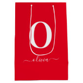 Name des Monogrammskripts Personalisiert rot und w Mittlere Geschenktüte (Rückseite)