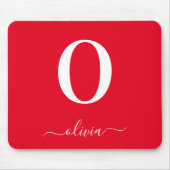 Name des Monogrammskripts Personalisiert rot und w Mousepad (Vorne)