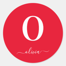 Name des Monogrammskripts Personalisiert rot und w Runder Aufkleber