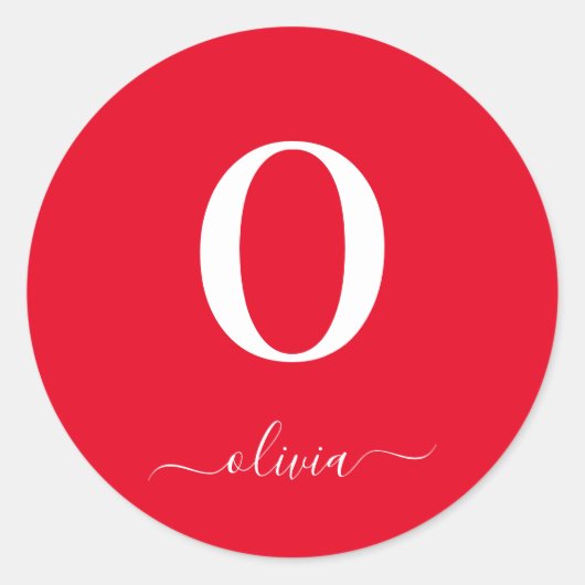 Name des Monogrammskripts Personalisiert rot und w Runder Aufkleber (Vorderseite)