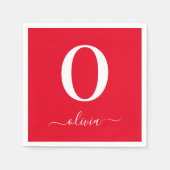 Name des Monogrammskripts Personalisiert rot und w Serviette (Vorderseite)