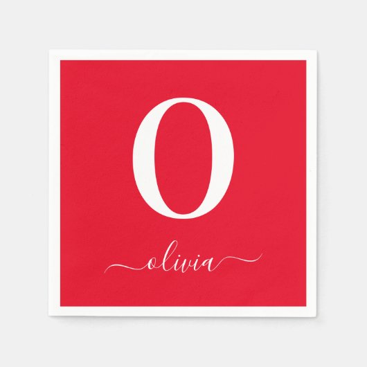 Name des Monogrammskripts Personalisiert rot und w Serviette (Vorderseite)