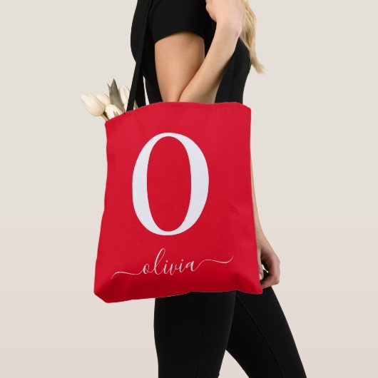 Name des Monogrammskripts Personalisiert rot und w Tasche (Von Nahem)