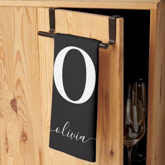 Name des Monogrammskripts Personalisiert schwarz u Geschirrtuch (Drittel gefaltet)