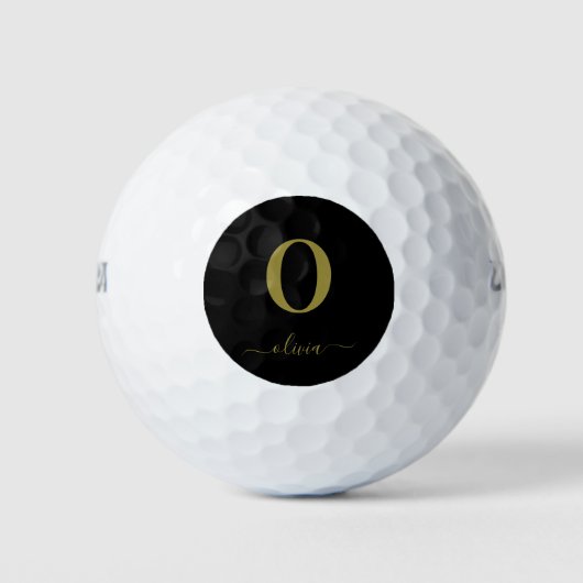 Name des Monogrammskripts Personalisiert Schwarz u Golfball (Vorderseite)