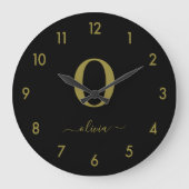 Name des Monogrammskripts Personalisiert Schwarz u Große Wanduhr (Vorderseite)