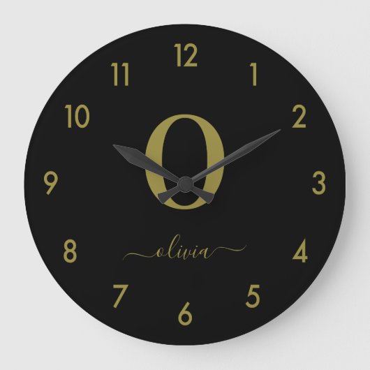 Name des Monogrammskripts Personalisiert Schwarz u Große Wanduhr (Vorderseite)