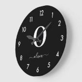Name des Monogrammskripts Personalisiert schwarz u Große Wanduhr (Winkel)