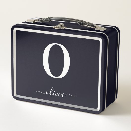 Name des Monogrammskripts Personalisiert schwarz u Metall Brotdose (Vorderseite)