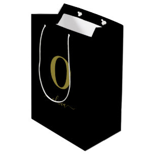 Name des Monogrammskripts Personalisiert Schwarz u Mittlere Geschenktüte