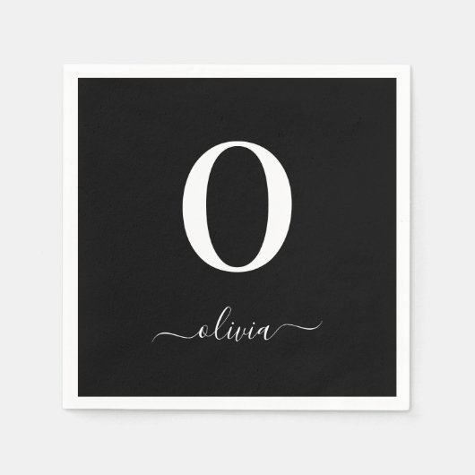 Name des Monogrammskripts Personalisiert schwarz u Serviette (Vorderseite)