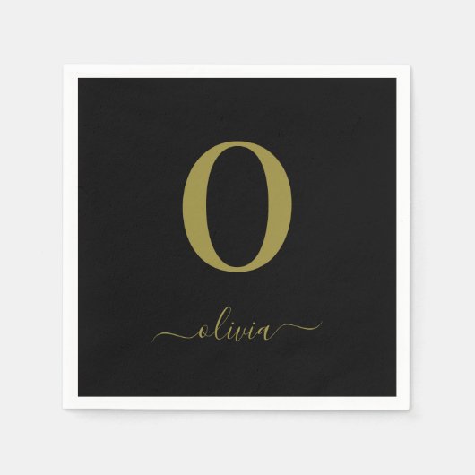 Name des Monogrammskripts Personalisiert Schwarz u Serviette (Vorderseite)
