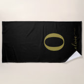 Name des Monogrammskripts Personalisiert Schwarz u Strandtuch (Vorderseite)