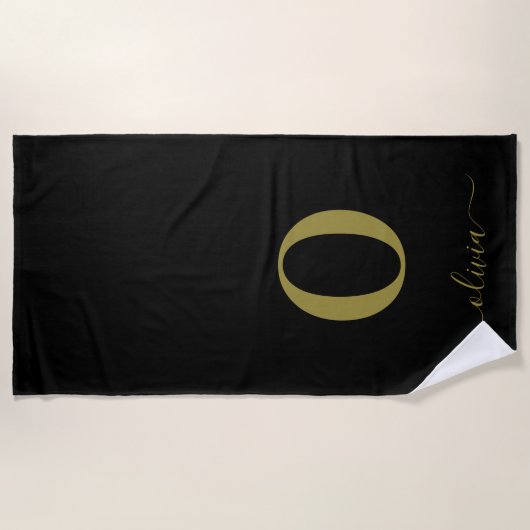 Name des Monogrammskripts Personalisiert Schwarz u Strandtuch (Vorderseite)