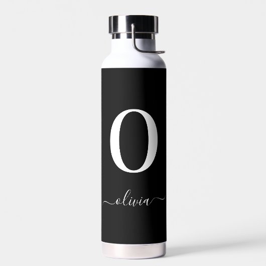 Name des Monogrammskripts Personalisiert schwarz u Trinkflasche (Links)