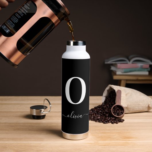 Name des Monogrammskripts Personalisiert schwarz u Trinkflasche (Kaffee)
