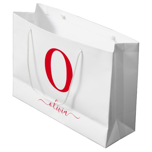 Name des Monogrammskripts Personalisiert weiß und Große Geschenktüte (Vorderseite Schrägansicht)