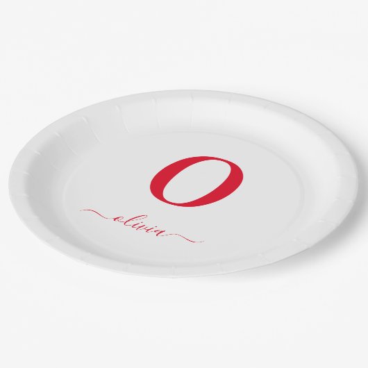 Name des Monogrammskripts Personalisiert weiß und Pappteller (Schrägansicht)
