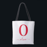 Name des Monogrammskripts Personalisiert weiß und  Tasche<br><div class="desc">Dieses elegante Monogramm und das elegante Script-Namensdesign können als Geschenk für Geburtstag,  Gastgeschenk Hochzeit,  Brautparty oder jede Gelegenheit gegeben werden. Es kann mit dem Namen und dem Namen der Person angepasst werden.</div>