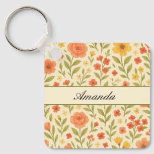 Name des Musters für Vintage Wildblume Schlüsselanhänger