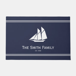 Name des nautic Midnight Blue und White Sailboat Fußmatte