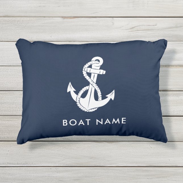 Name des nautischen Anchor-Navy-Blue-Boots Kissen Für Draußen (Vorderseite)