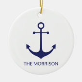 Name des nautischen Ankerschiffes, blau-weiß Keramik Ornament (Vorne)