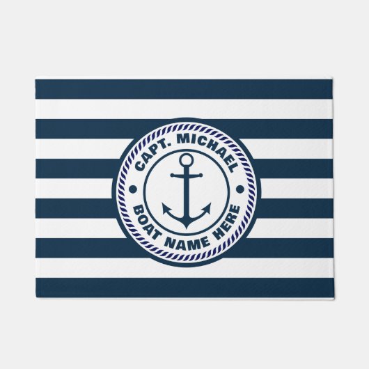 Name des nautischen, blauen Schiffs an Bord Fußmatte (Vorderseite)