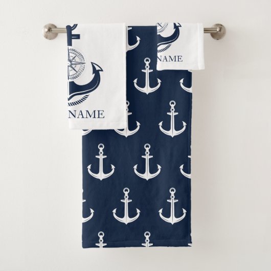 Name des nautischen Blue Anchor-Boots Badhandtuch Set (Insitu)