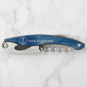 Name des nautischen Blue Boats Anchor und Seil Kellnermesser